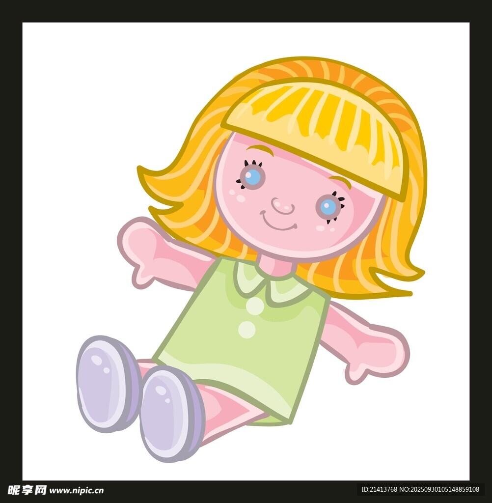 坐著的金發(fā)小女孩插畫
