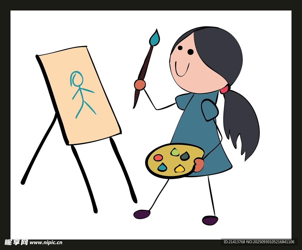 女孩專注作畫瞬間