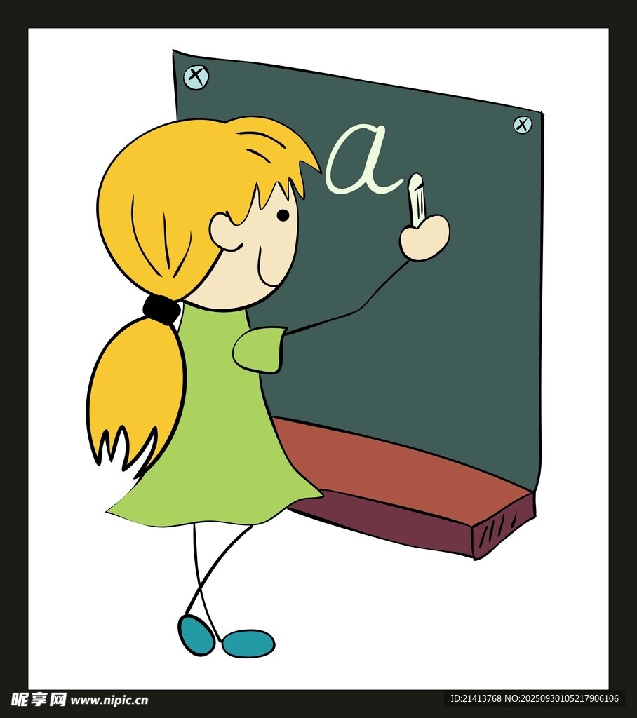 小女孩黑板前教寫字母