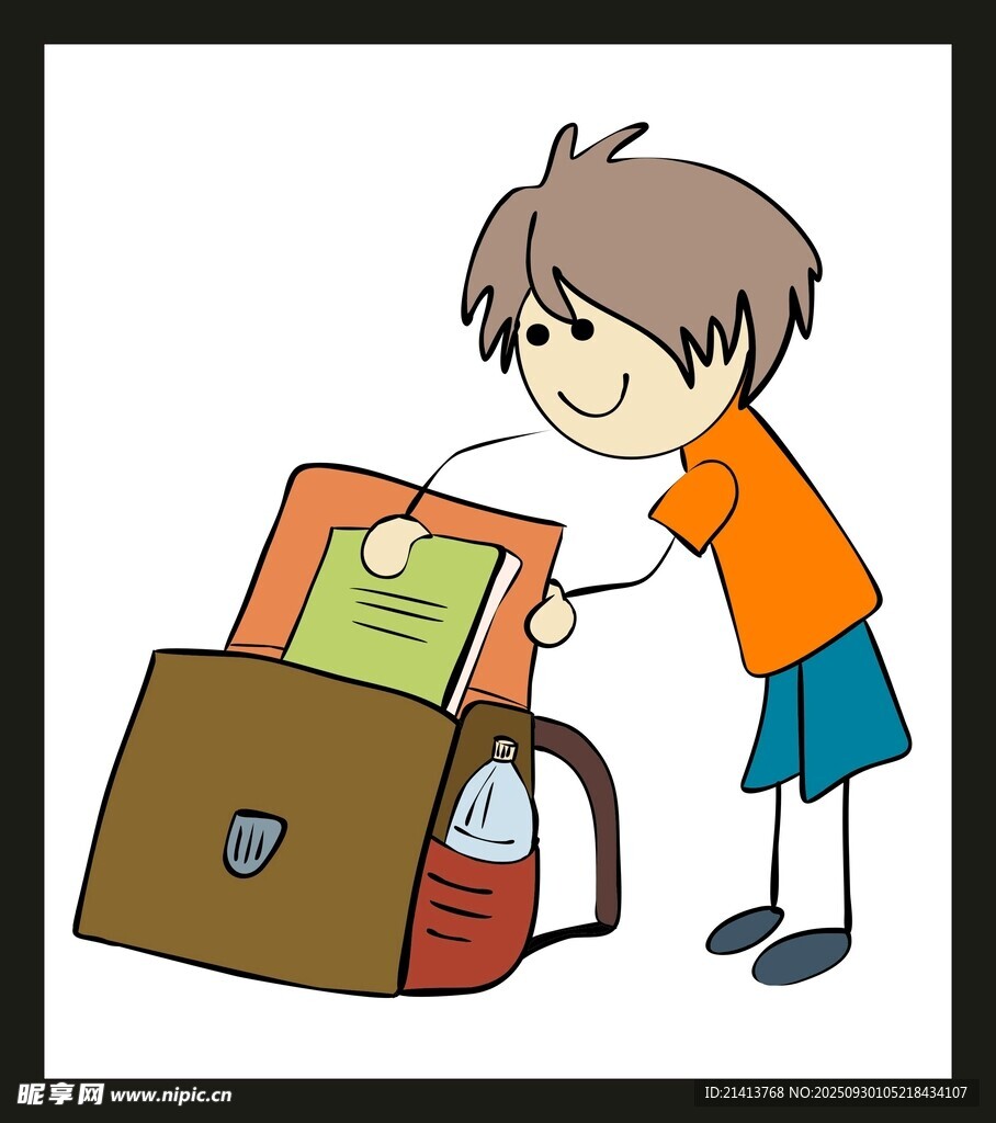 男孩整理書包