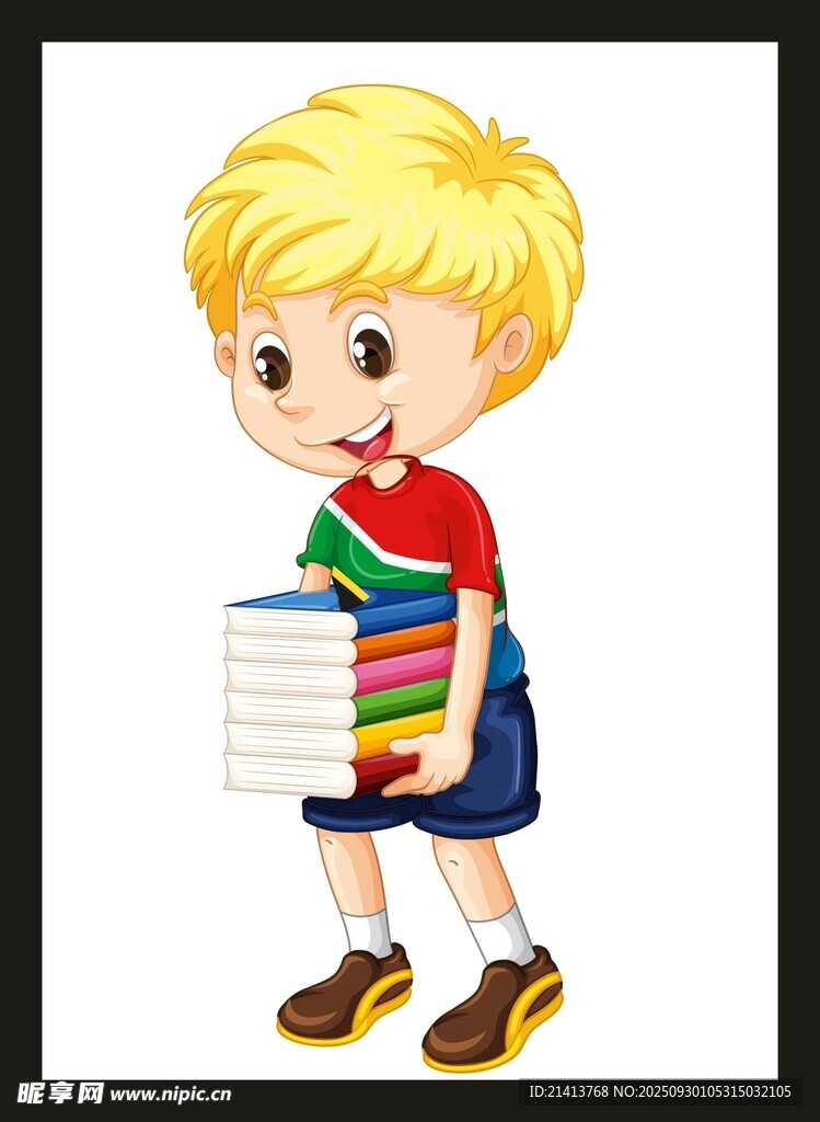 小男孩抱著一摞書
