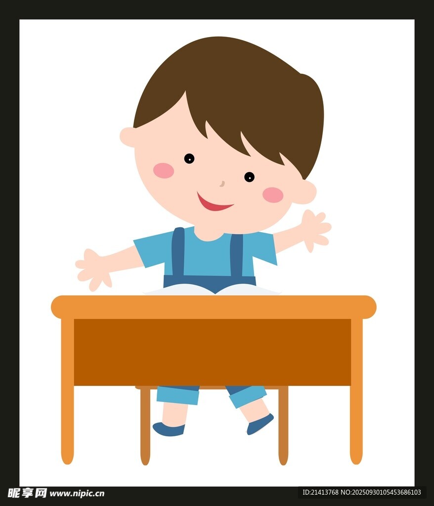 小男孩坐在桌前張開雙臂