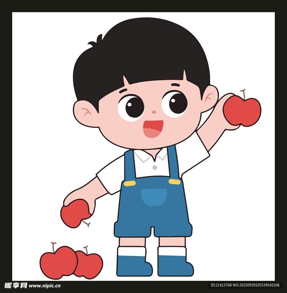小男孩舉著蘋果玩耍