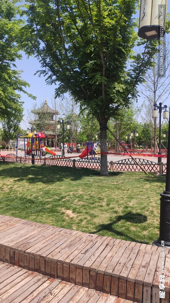 公園綠意盎然的休閑場(chǎng)景