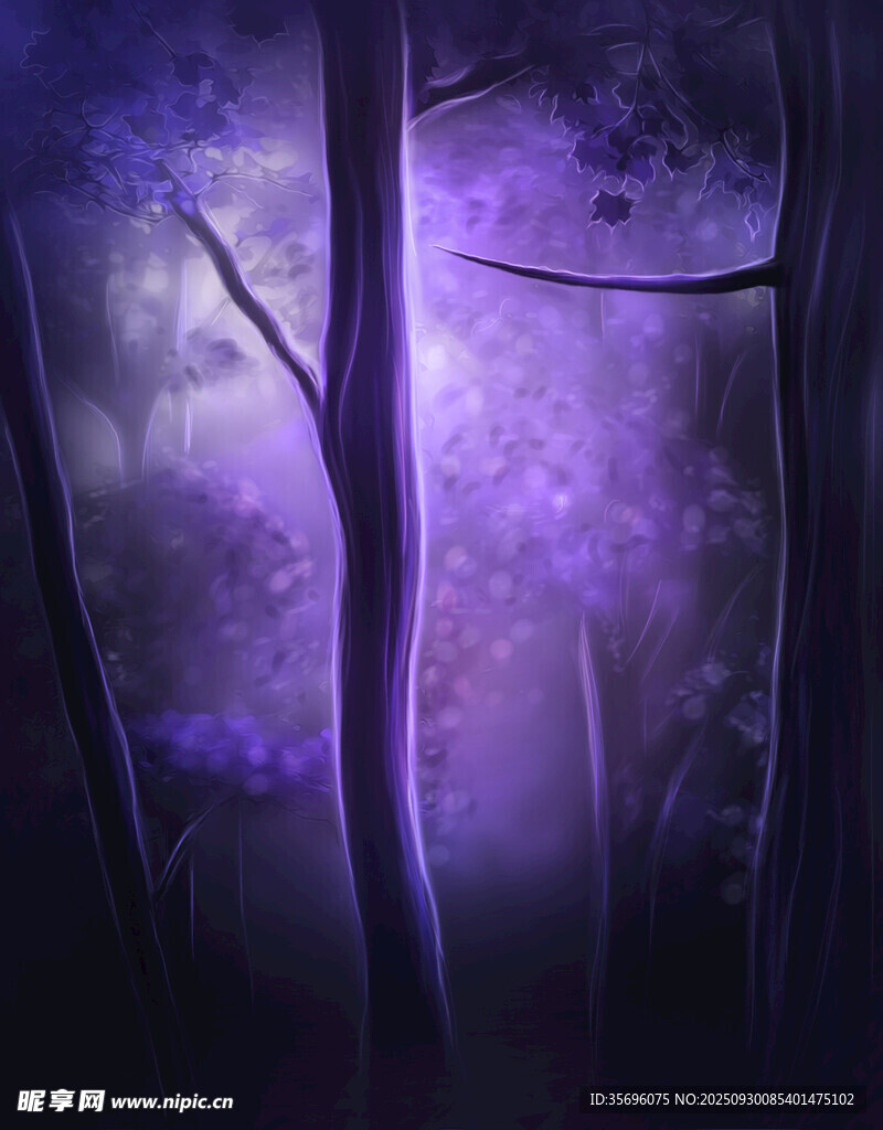 夢幻紫色森林夜景