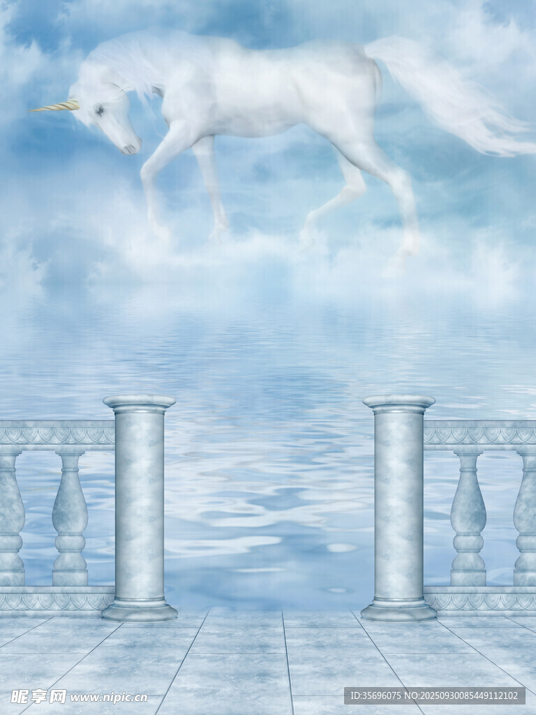 夢幻獨角獸躍于云端之景