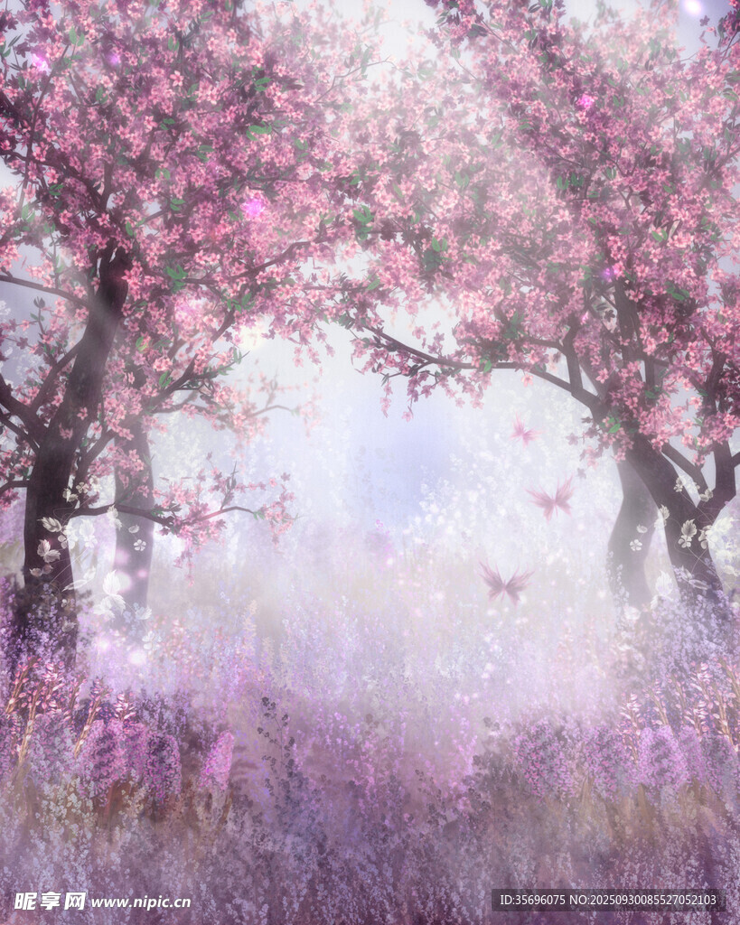 夢幻粉色櫻花林美景