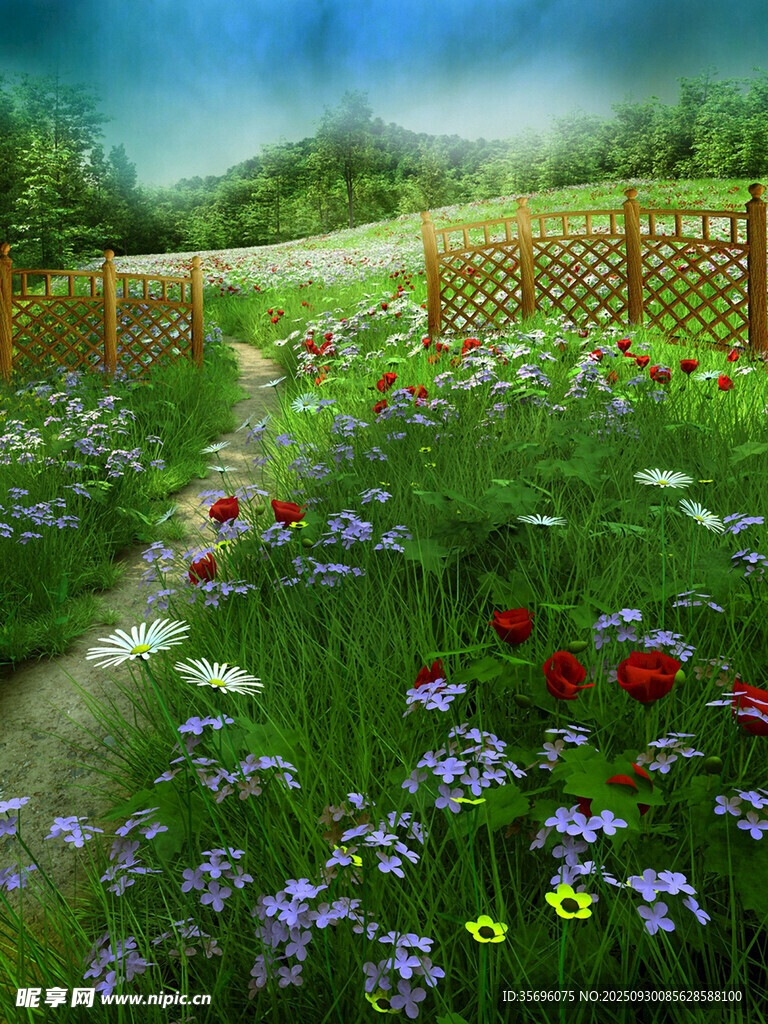 田園繁花小徑美景