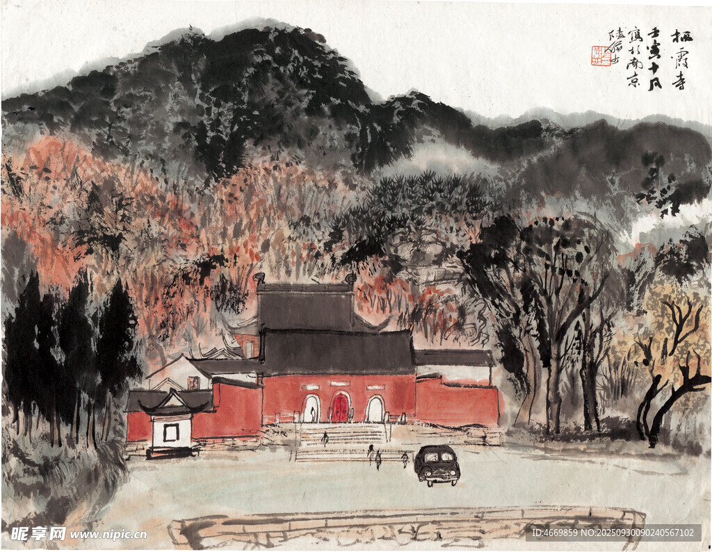 秋景中的古建與山林