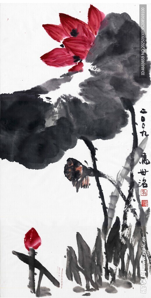 水墨荷花寫意畫