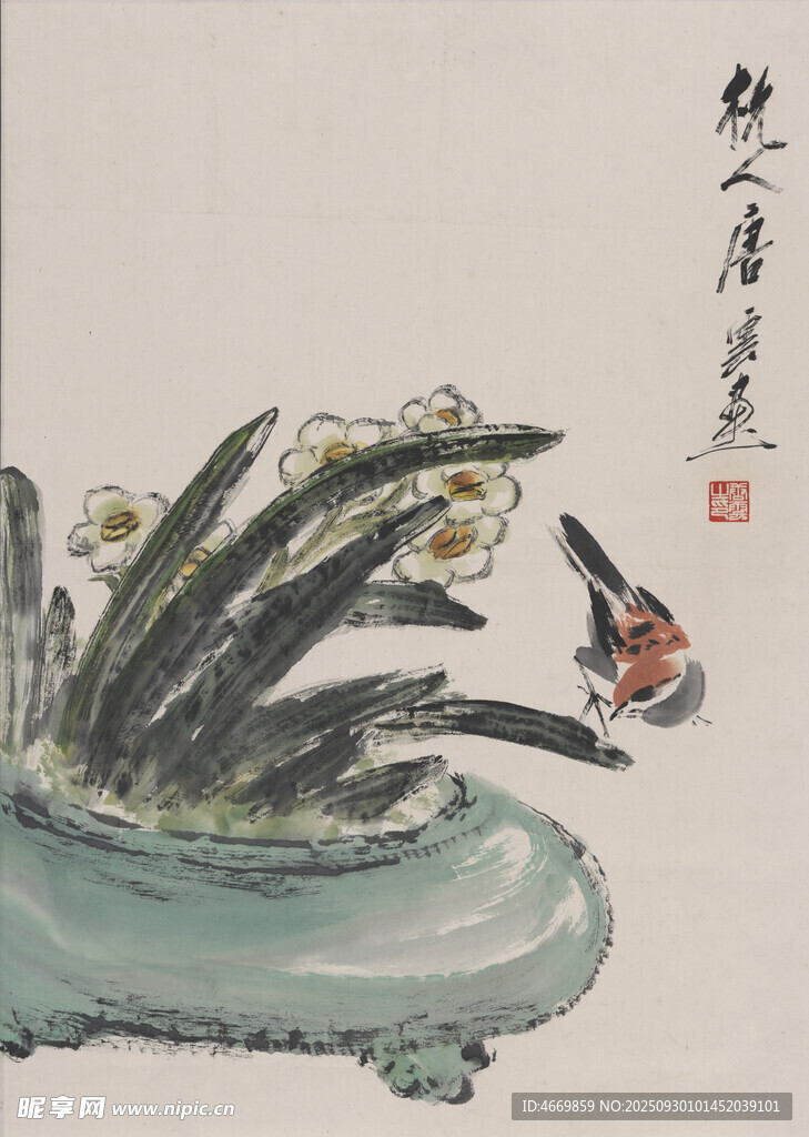 水墨蘭花盆景圖