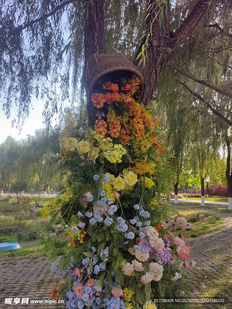 樹上多彩裝飾的美麗景觀
