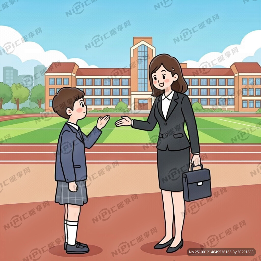 在校園里的尊師有禮卡通圖有老師