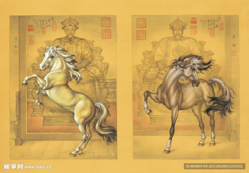 古典風(fēng)格雙馬藝術(shù)畫作