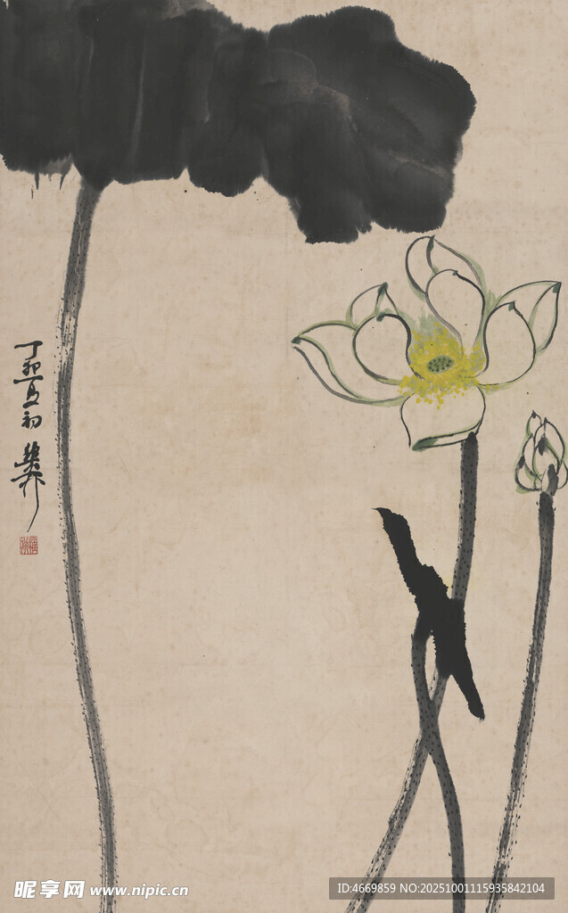 水墨荷花寫意畫
