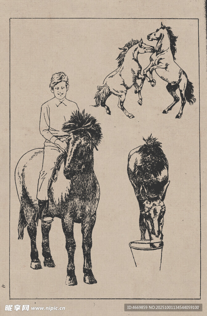 復(fù)古風(fēng)格騎馬人物動(dòng)物畫(huà)