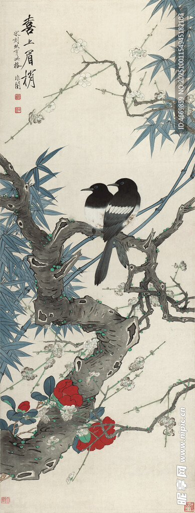枝頭雙鵲圖