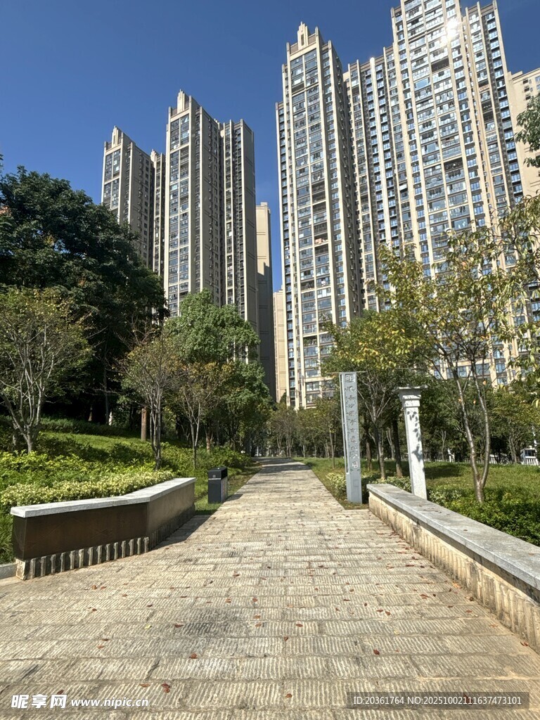 城市花園旁的高層住宅景觀