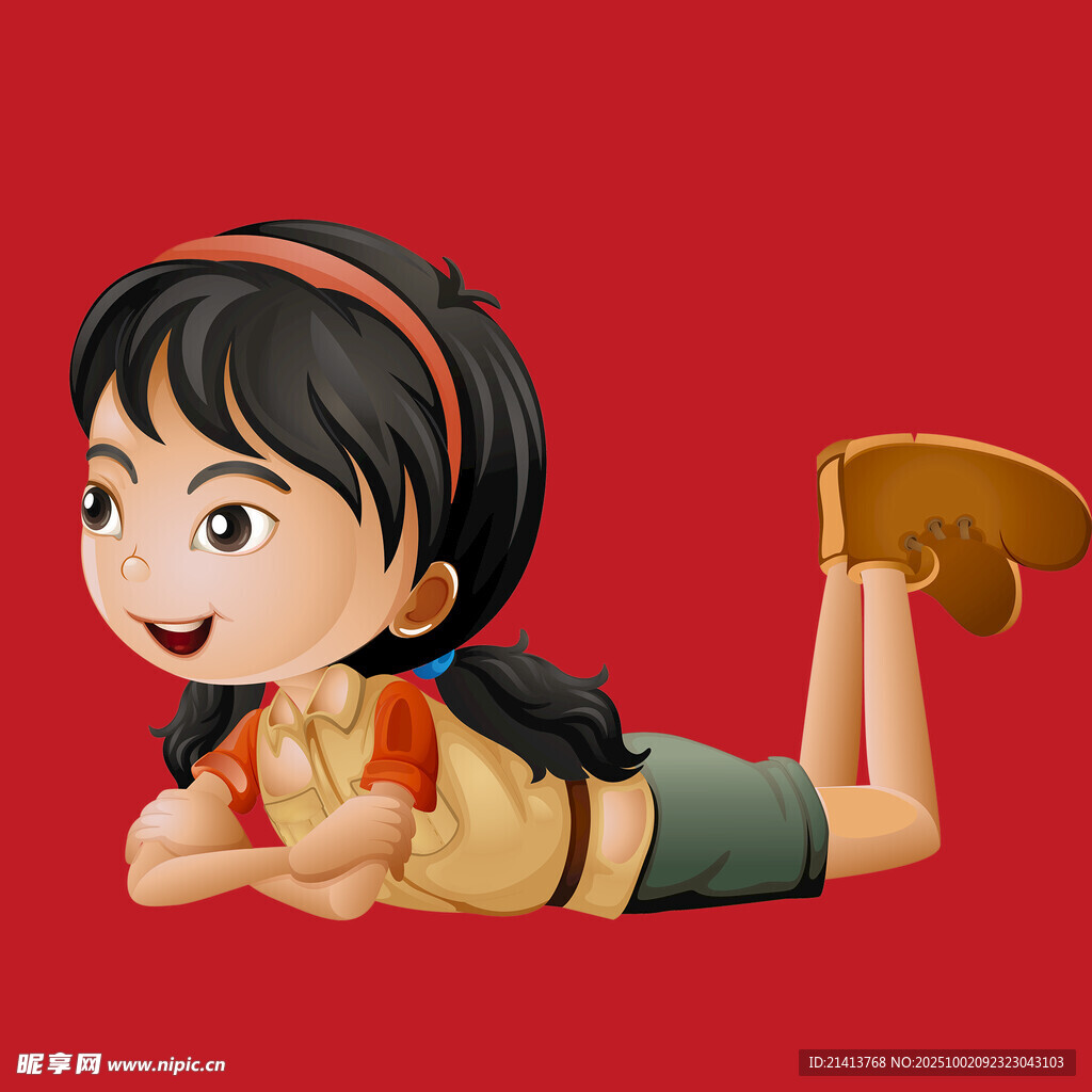 趴著的可愛(ài)小女孩