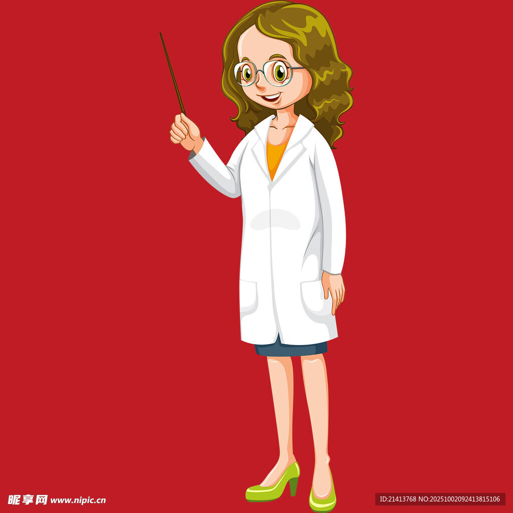 女教師持教鞭授課形象