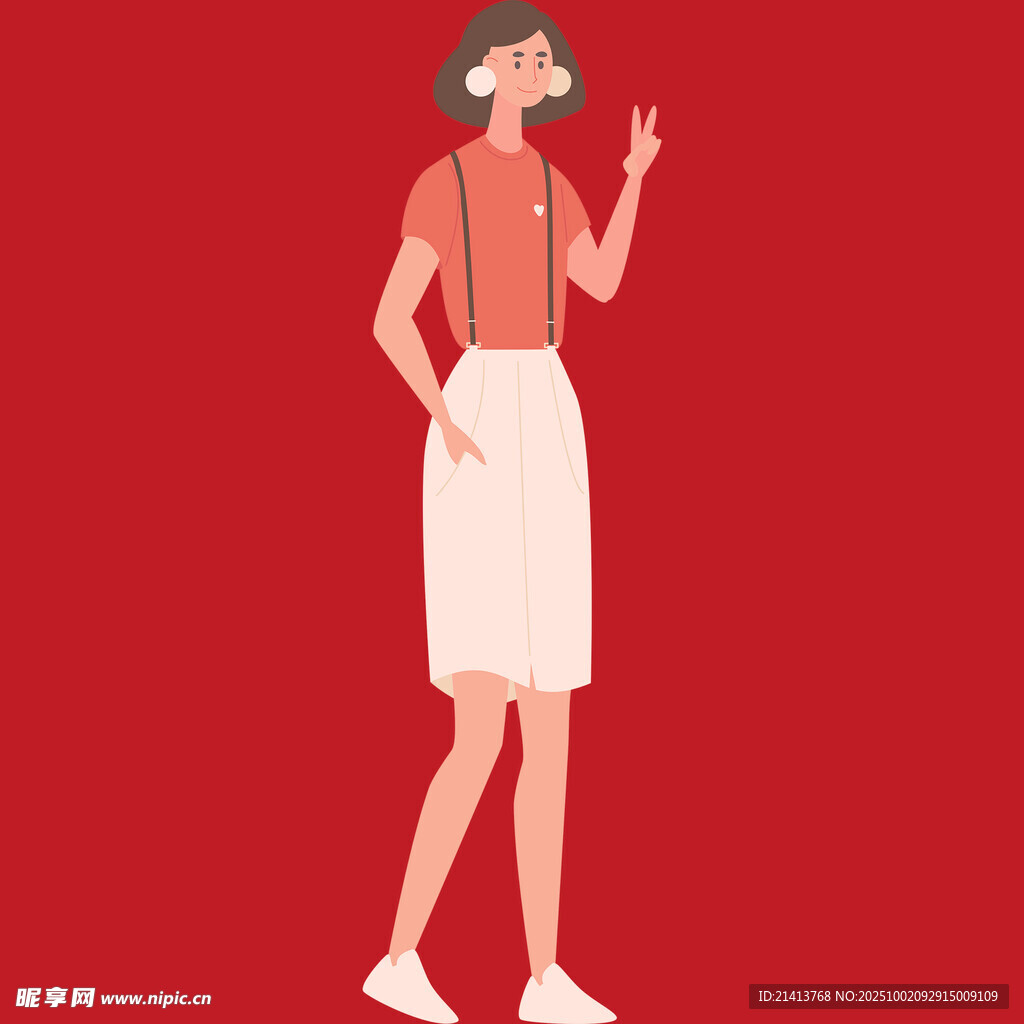 時(shí)尚女士站立姿態(tài)插畫
