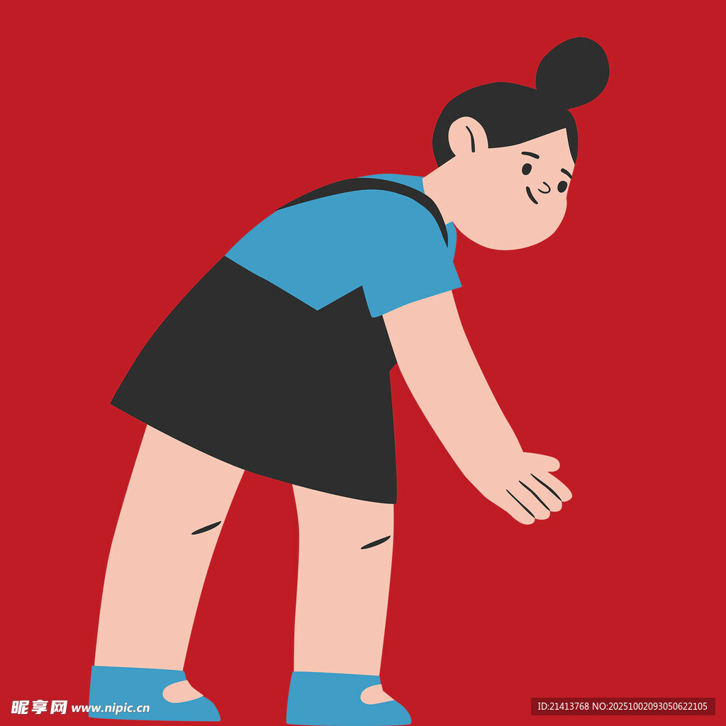 彎腰的藍衣女孩
