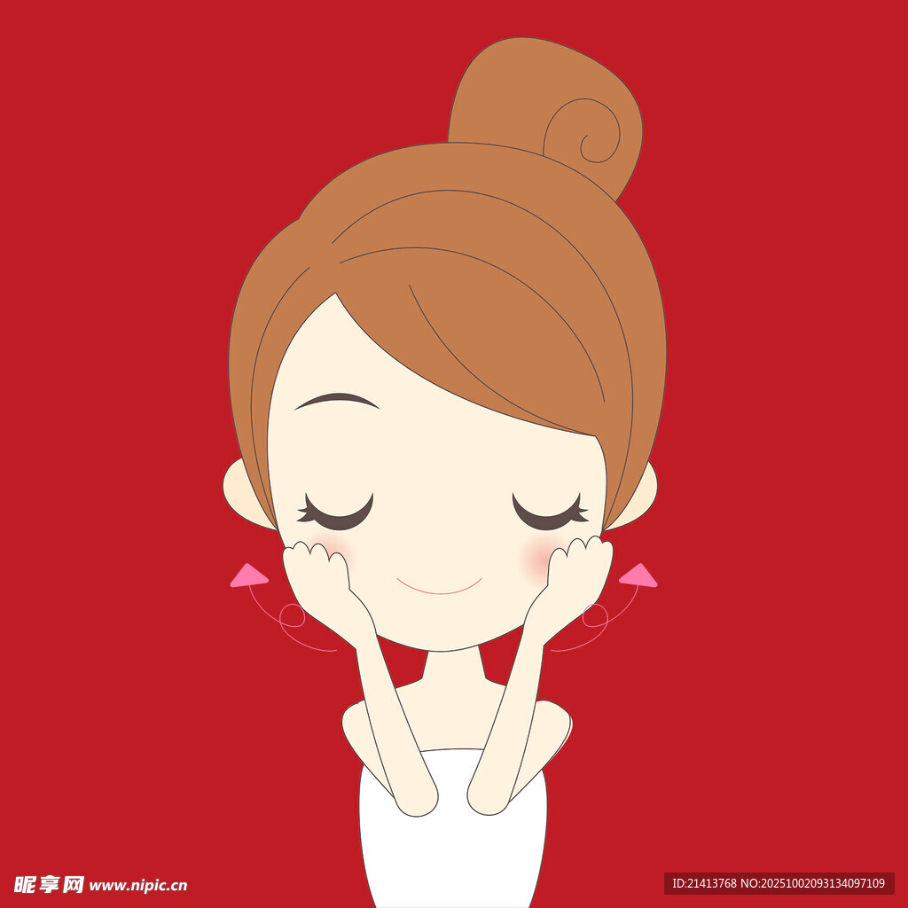 閉眼托腮的可愛卡通女孩
