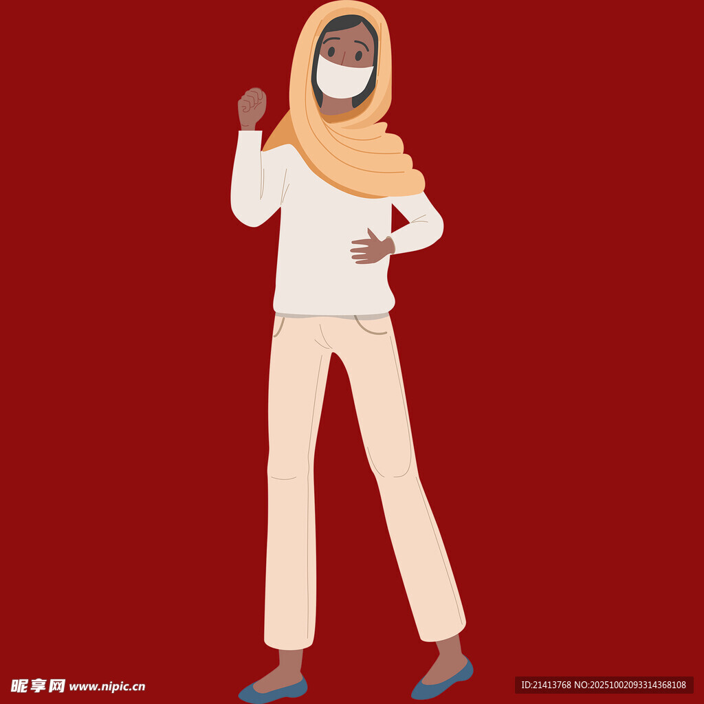 戴頭巾女子活力姿態(tài)展示
