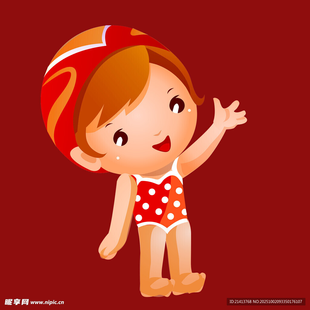 可愛(ài)泳裝小女孩揮手