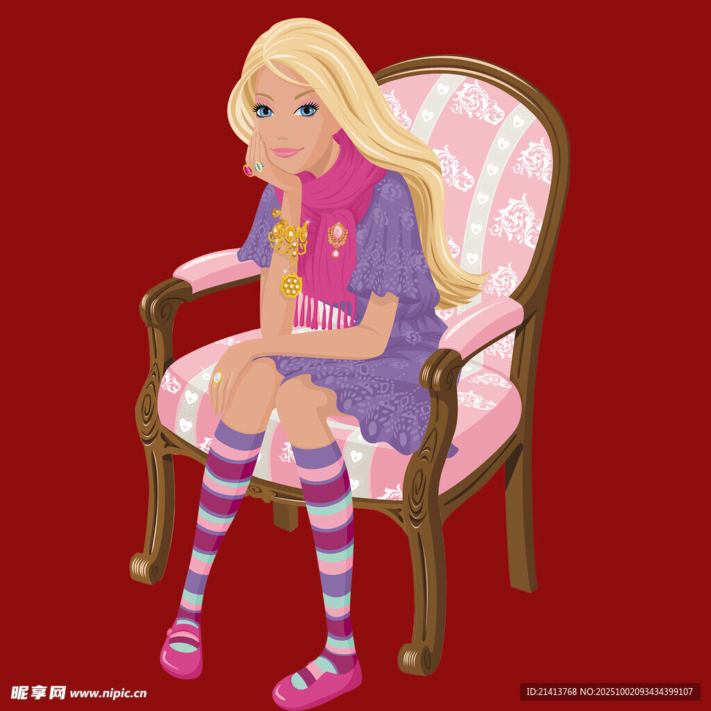 金發(fā)女孩坐于粉色椅上