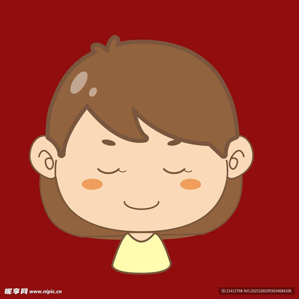 閉眼微笑的可愛(ài)卡通女孩