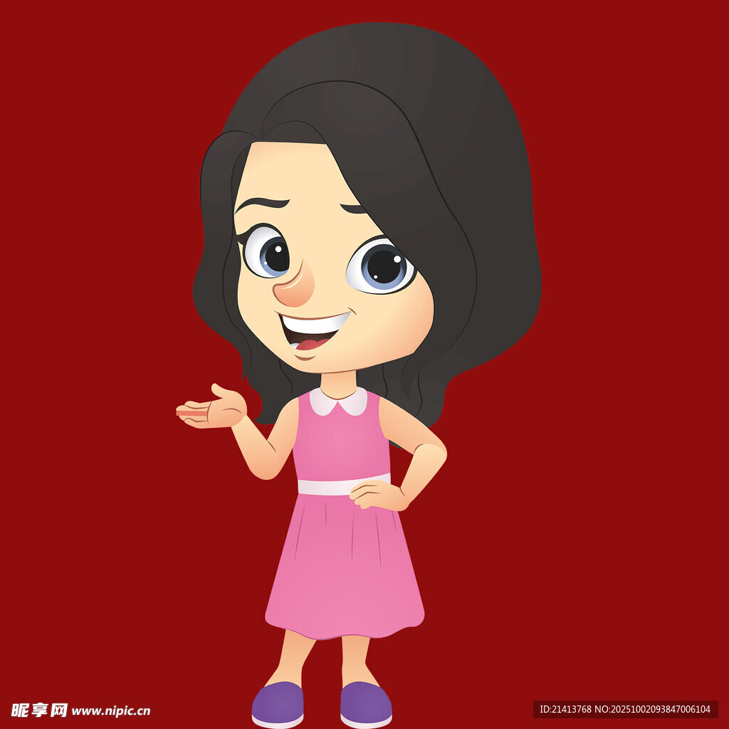 可愛(ài)卡通女孩微笑打招呼