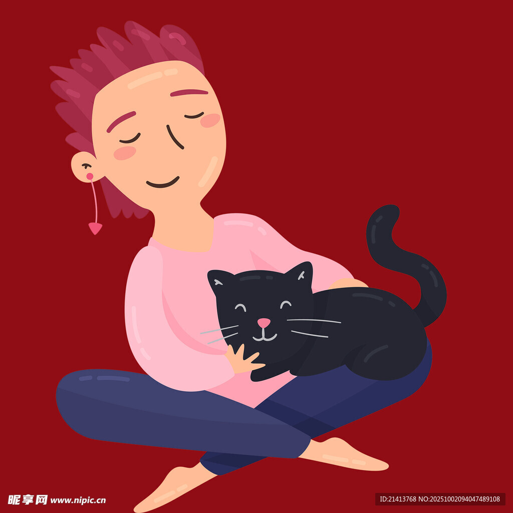 女孩與黑貓溫馨相伴