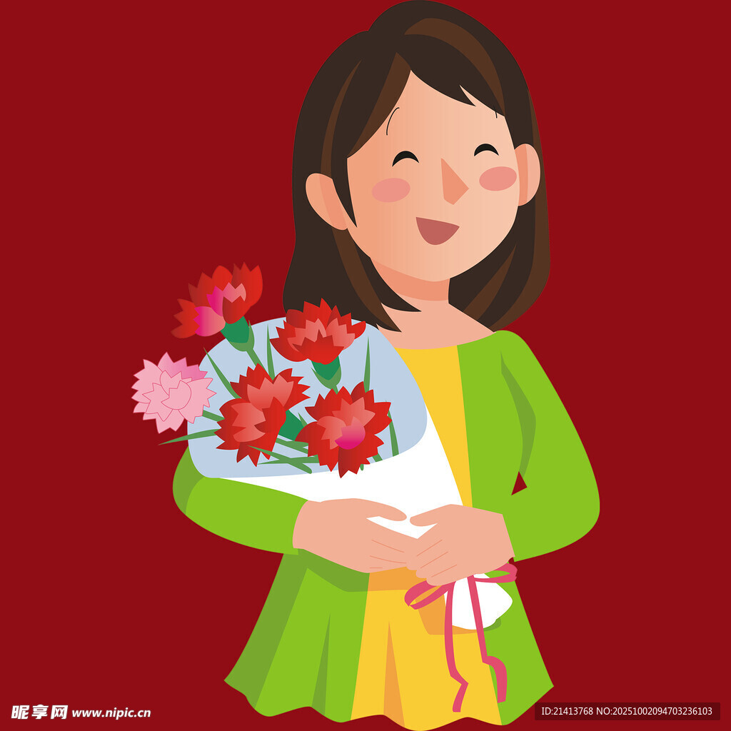 女孩手持多彩鮮花