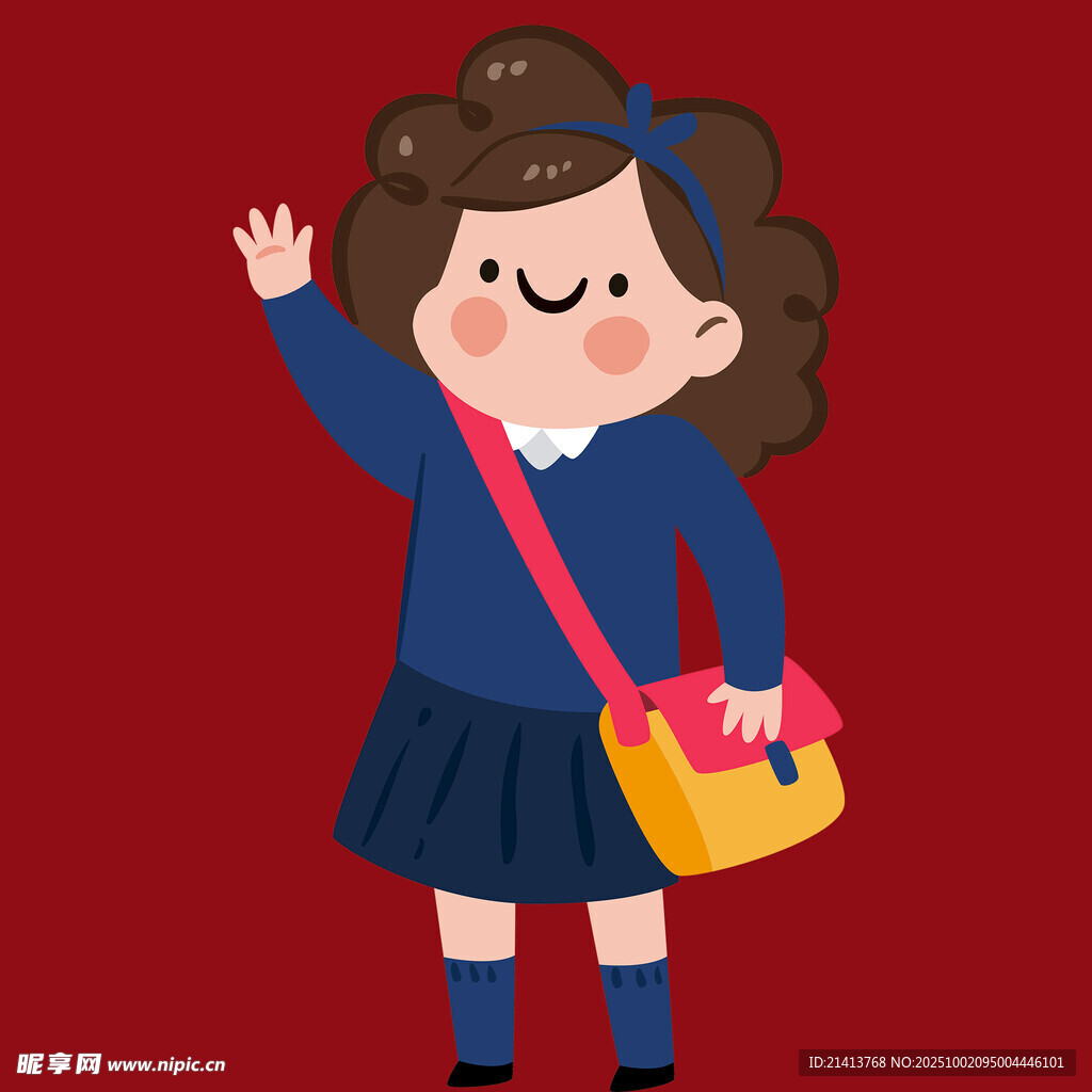 揮手的可愛上學(xué)小女孩