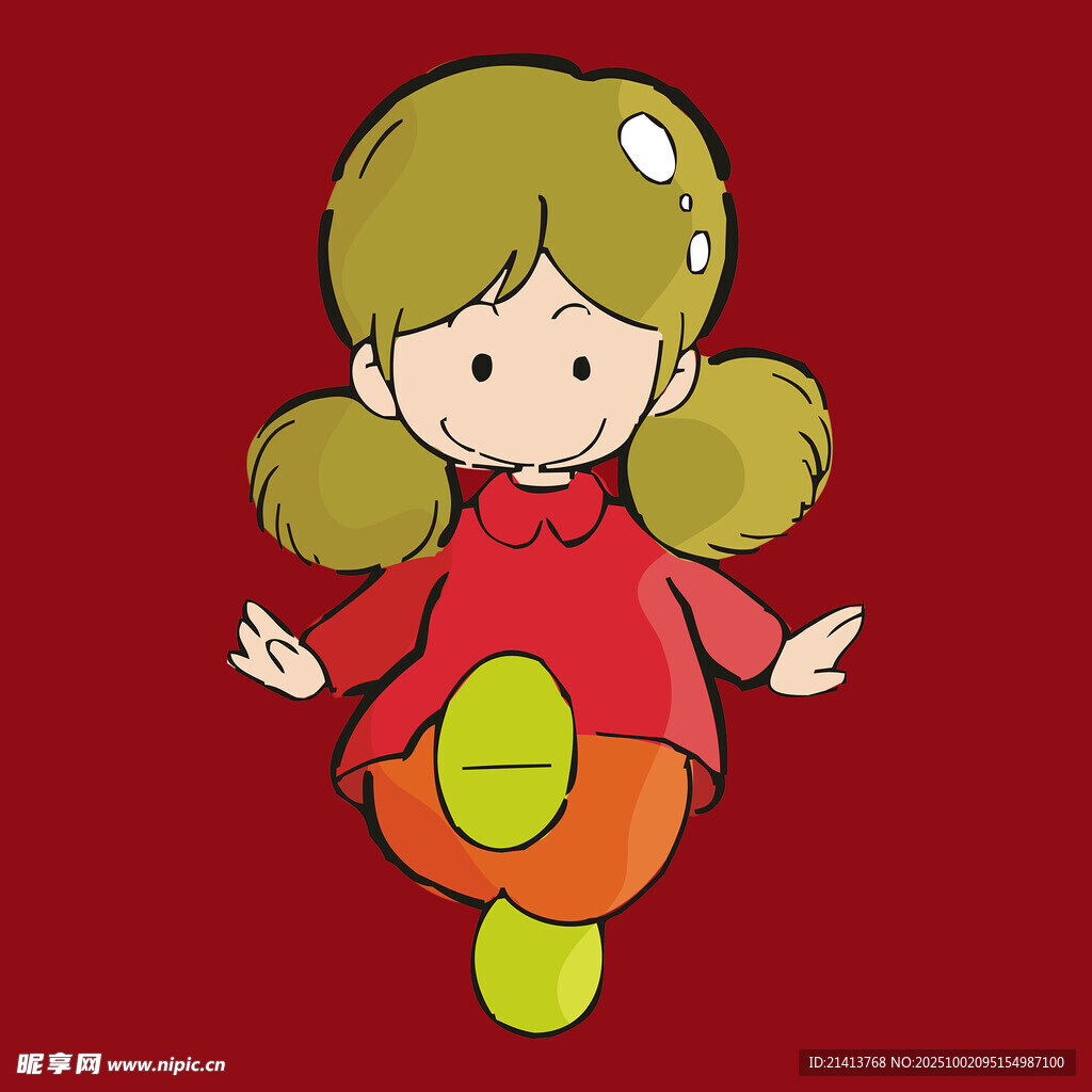 紅衣扎辮女孩俏皮形象