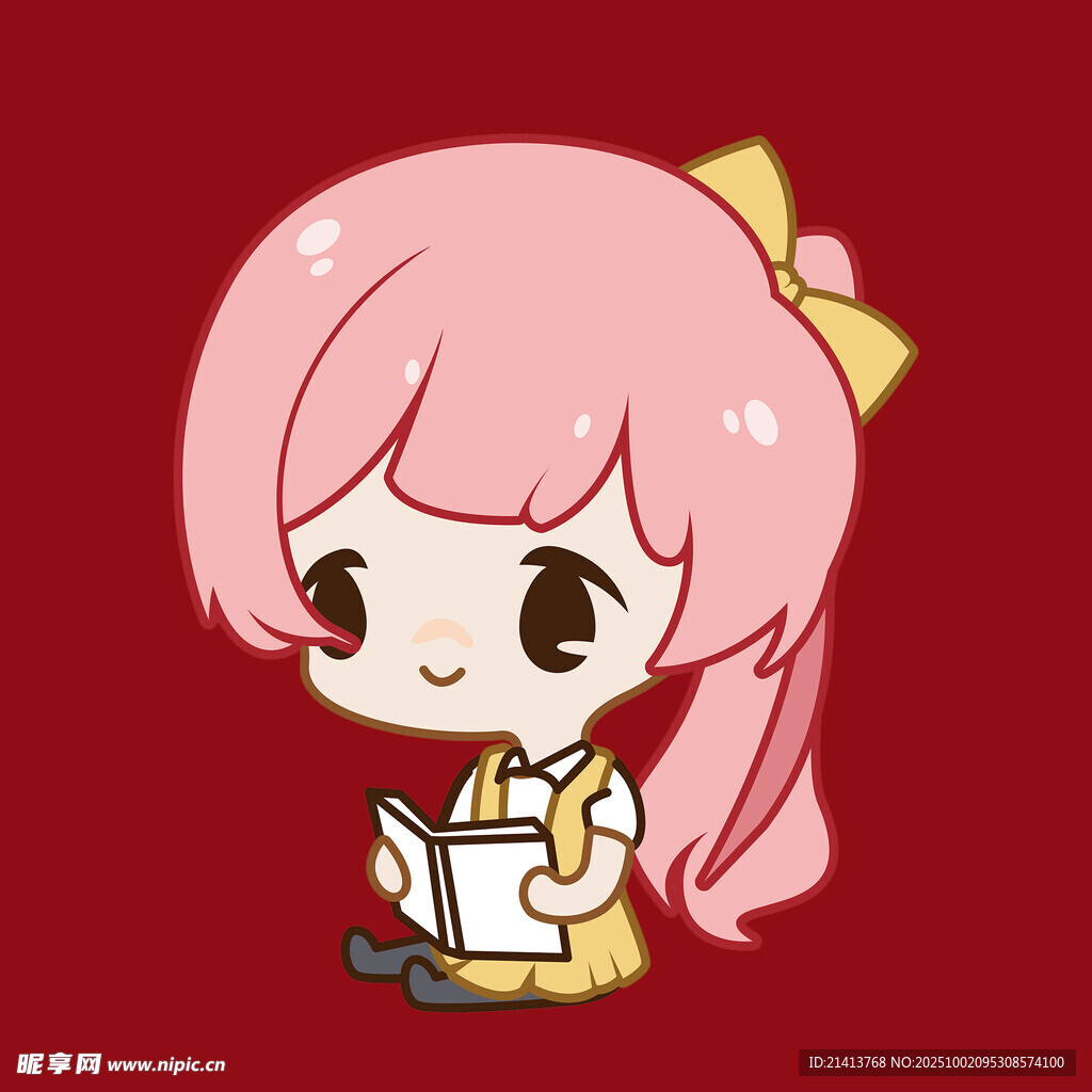 粉色頭發(fā)萌系女孩看書