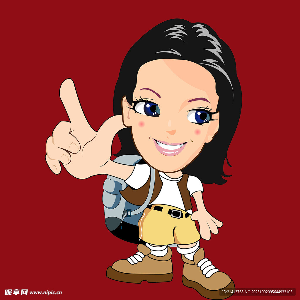 卡通女孩比耶背包出行