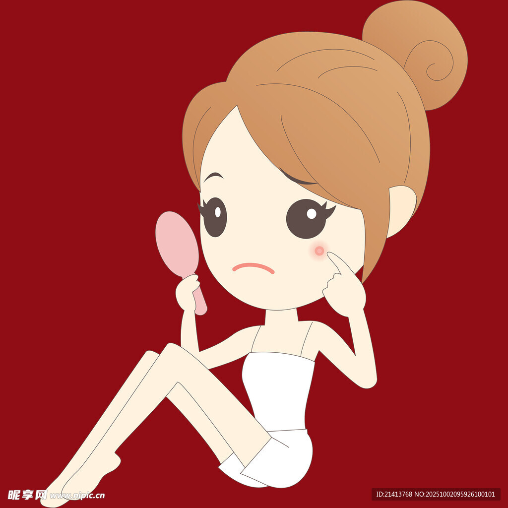 女孩坐著對(duì)鏡自我欣賞