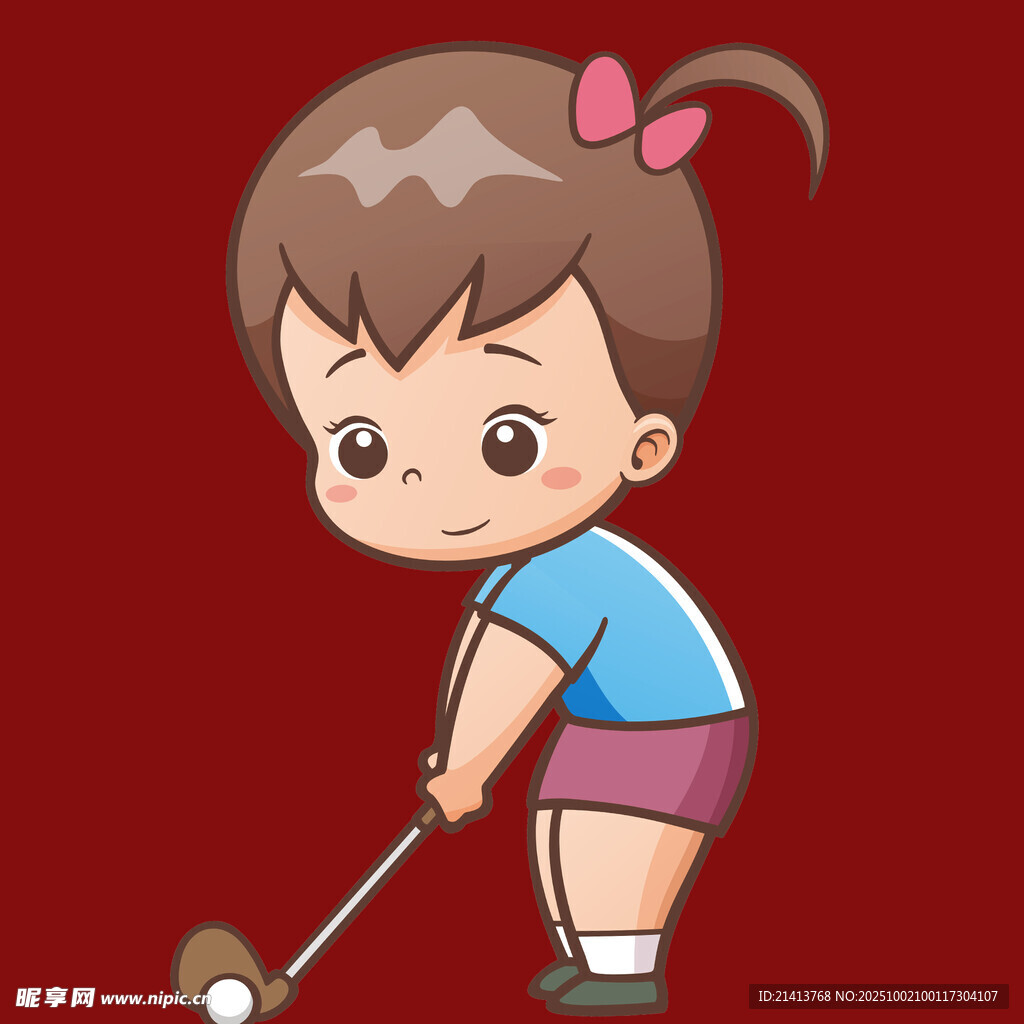 小女孩專注打高爾夫球