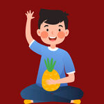 男孩開心抱菠蘿