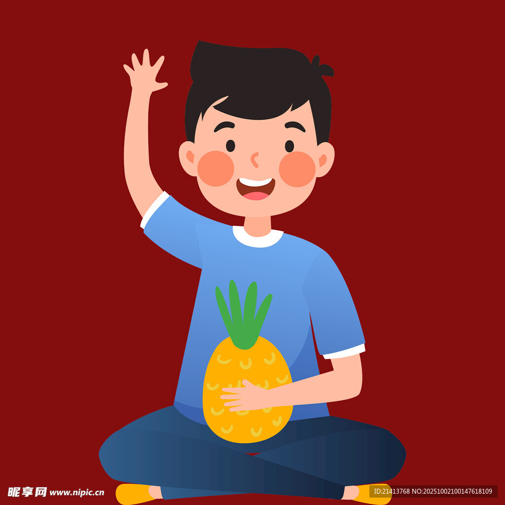 男孩開心抱菠蘿