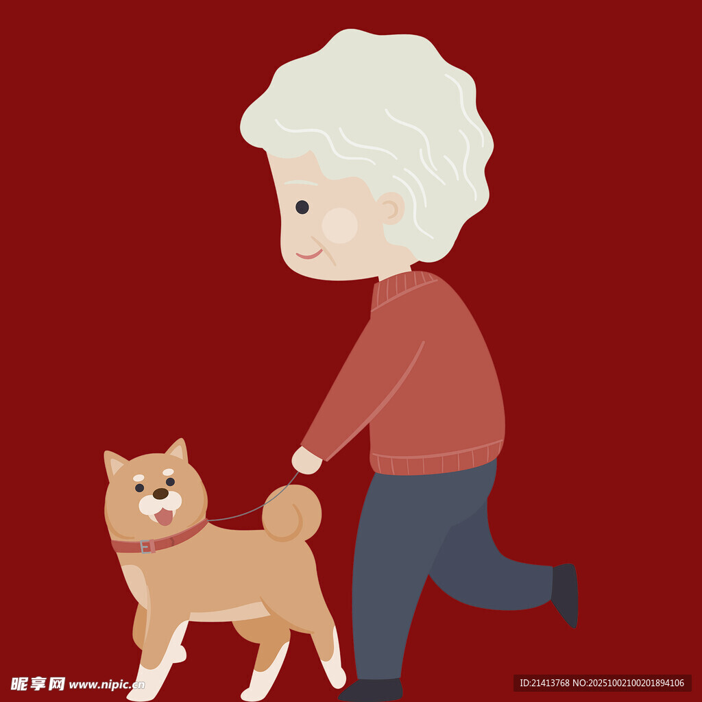 老奶奶牽狗散步