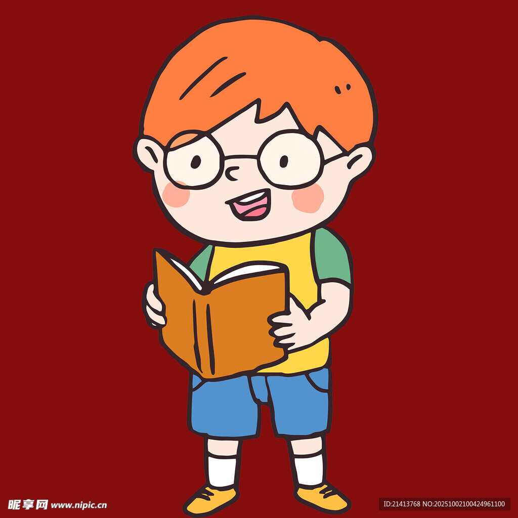 戴眼鏡男孩專注讀書