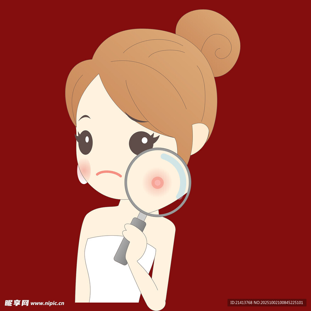 女孩手持放大鏡查看皮膚