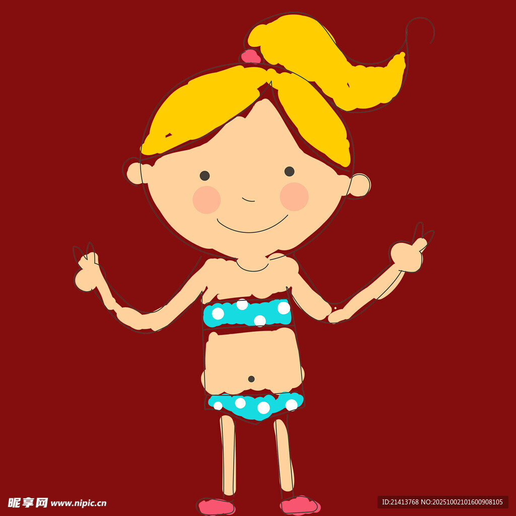 穿泳裝的快樂卡通小女孩