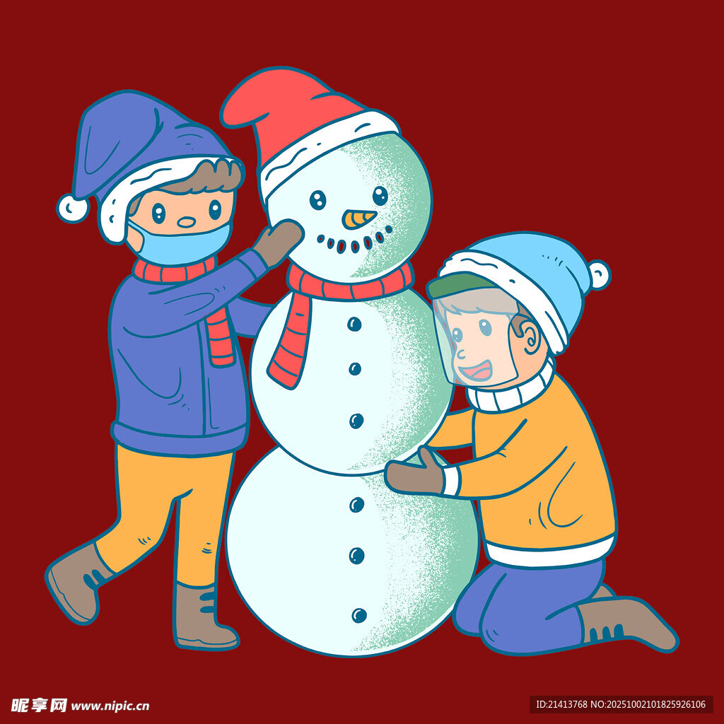孩子們快樂堆雪人場景