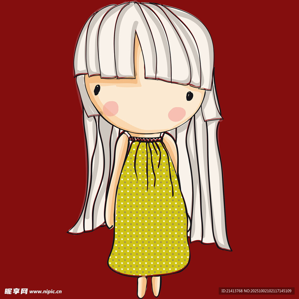 長(zhǎng)發(fā)女孩的可愛插畫形象