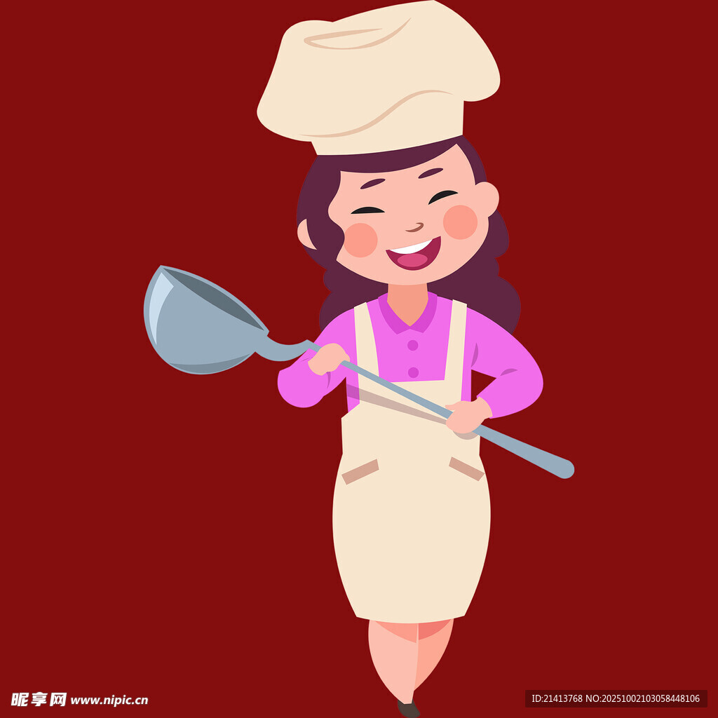 可愛(ài)女廚師手持廚具