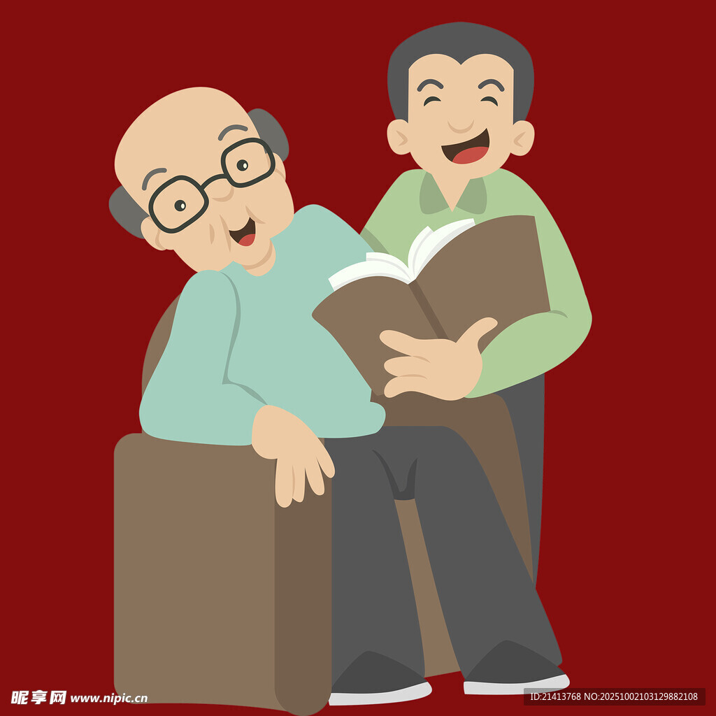 老人與年輕人共讀書籍